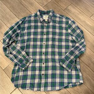 St. John's Bay Green and Blue Plaid Button-Down Shirt